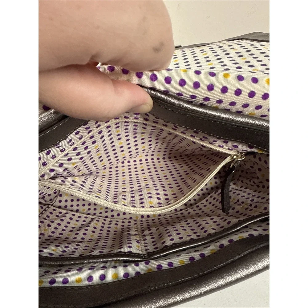 Kate Spade Purse Silver Metallic Tote‎ Shoulder Bag Magnetic Closure Side Pocket